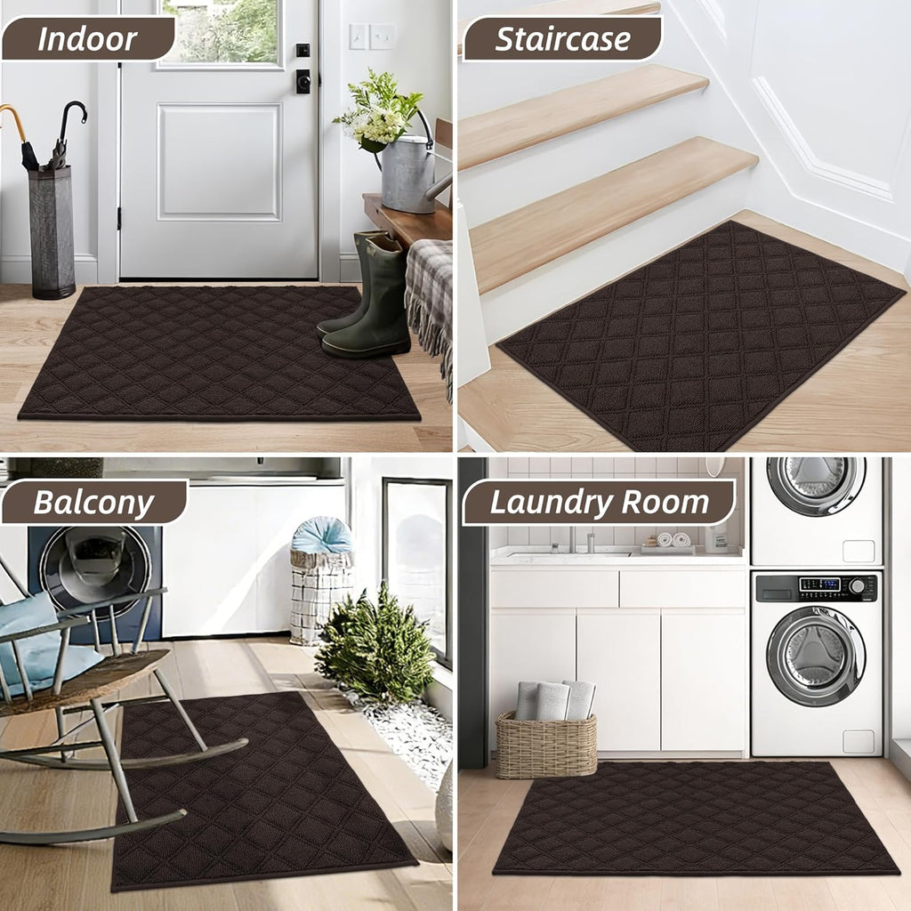 BEQHAUSE Dirt Trapper Door Mat - Non-Slip, Washable, Absorbent Entrance Mat | 20" x 32", Brown