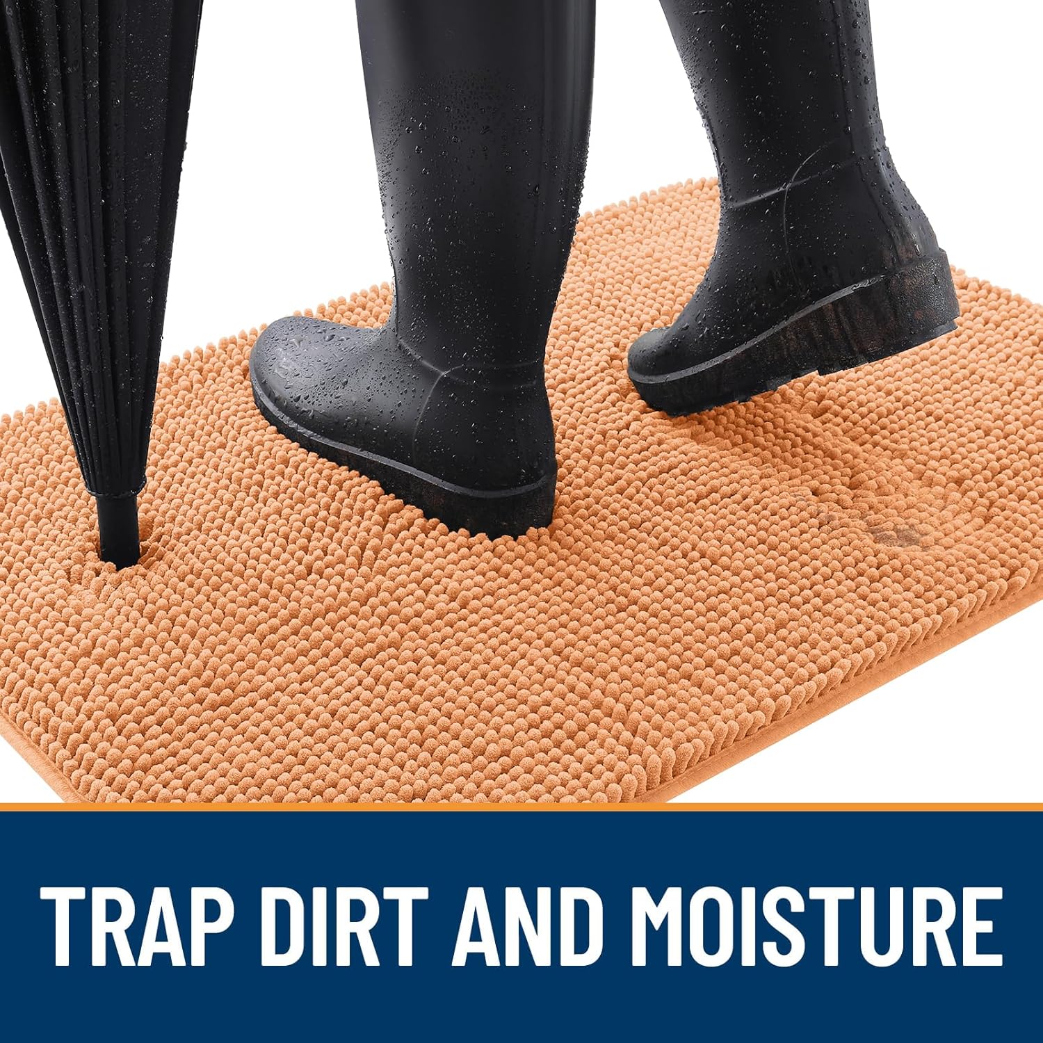 OLANLY Dog Door Mat - Absorbent Non-Slip Mud Mat for Dogs | Quick Dry Chenille | 59x35 Inches | Orange