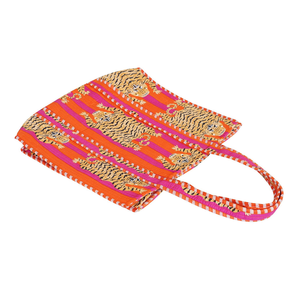 LKGSM RUGS Cotton Tiger Block Print Tote Bag, Handmade Indian Shopping Shoulder Bag, Unisex Market Daily Use