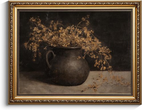KISSFOX Gold Framed Vintage Wall Art - Botanical Flower Canvas Paintings for Living Room & Bedroom