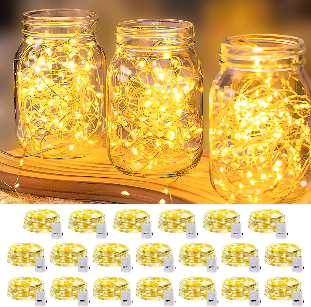 Skiennix 20 Pack LED Fairy Lights - Waterproof Mini Twinkle String Lights for Weddings & Parties | Warm White, 7FT