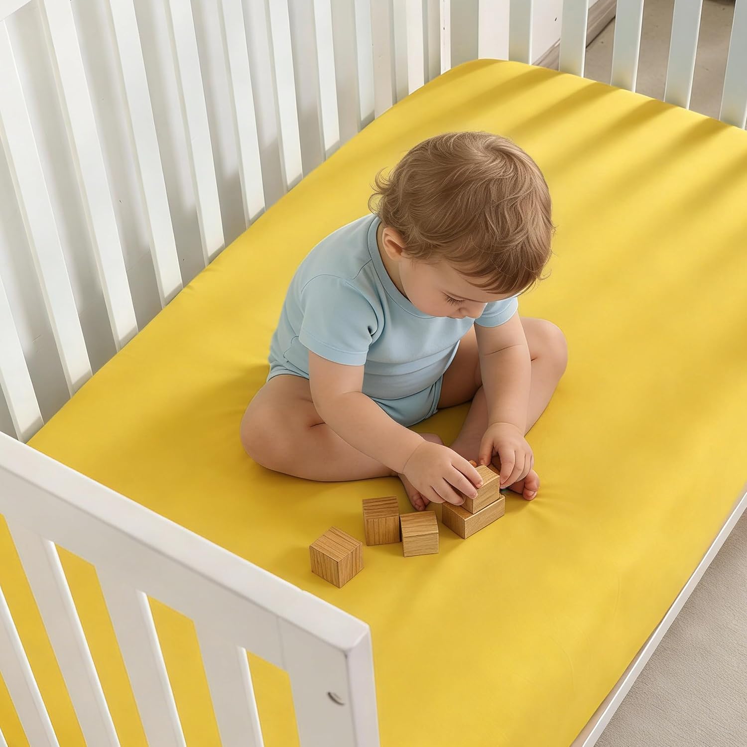 NTBAY 100% Brushed Microfiber Fitted Crib Sheet - Super Soft & Cozy | 28x52 Inches, Yellow, Unisex