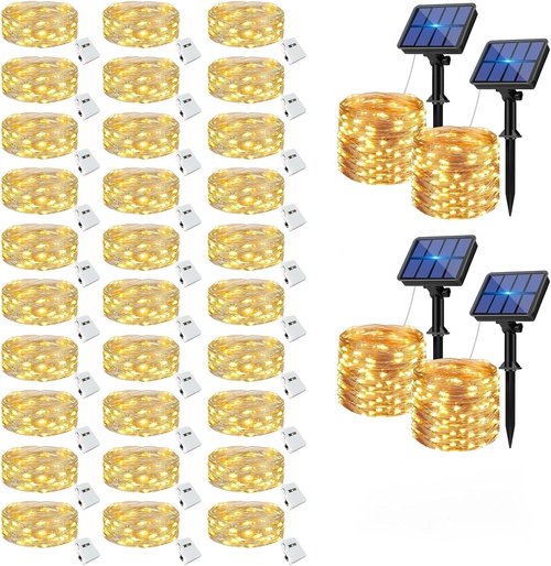 Btfarm Fairy Lights Set - 30 Battery Operated + 4 Solar Powered String Lights for Outdoor Decor