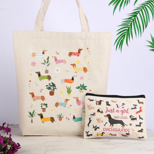 Dachshund Gifts for Women Funny Gifts for Dog Lovers Including Makeup Bag Glass Cup Keychain Socks Notepad Canvas Tote Bag Straw Cap for Birthday Christmas Mothers Day