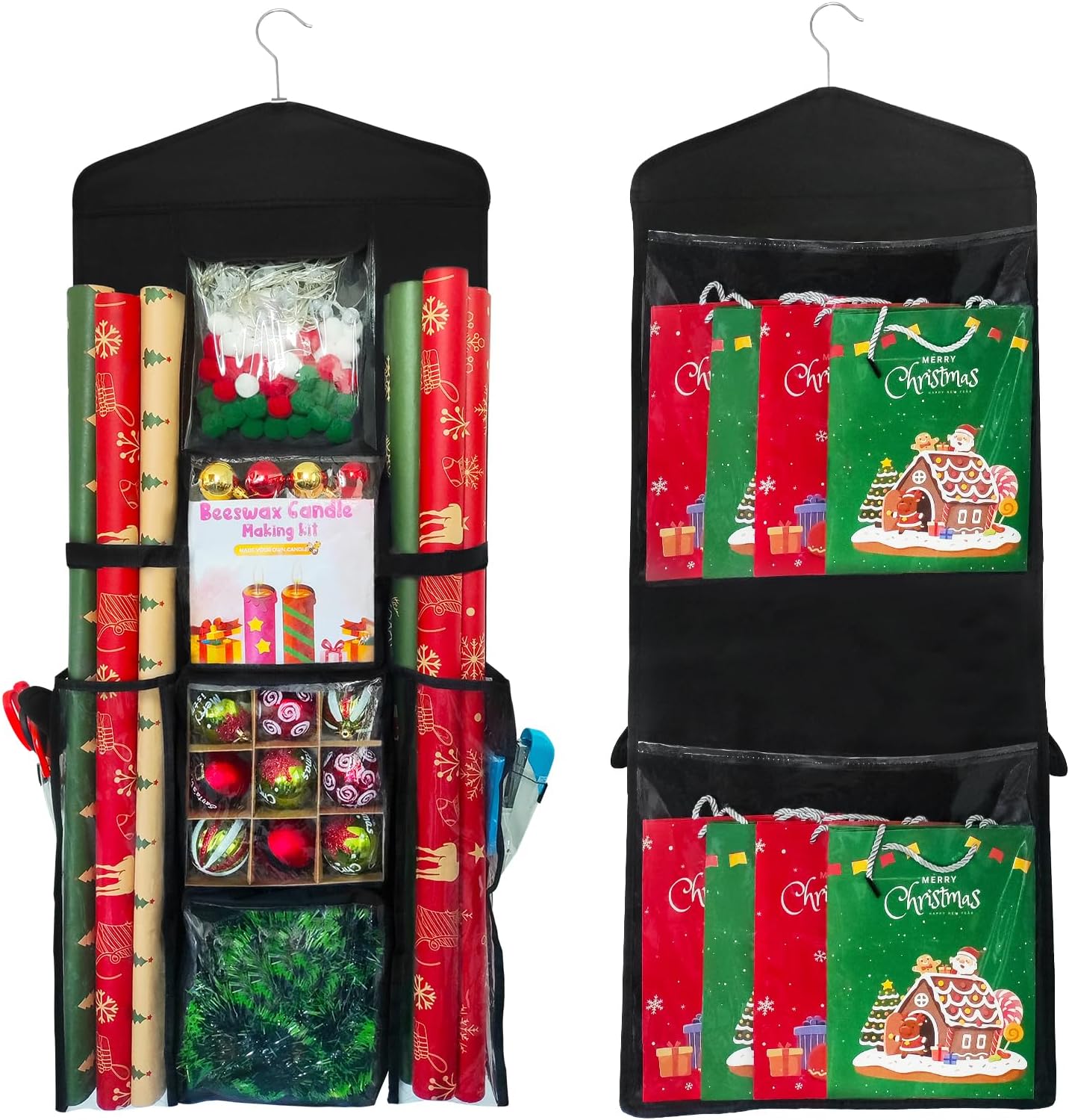 Skiennix Double-Sided Wrapping Paper Organizer - Clear PVC Storage for 40-Inch Rolls & Gift Bags