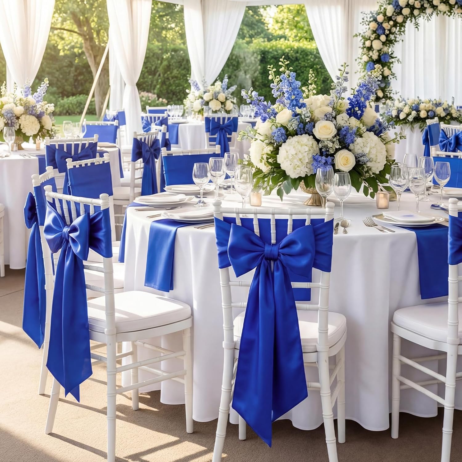 Suncalla 2 FT Large Satin Royal Blue Bow Decorations - 3 Pcs for Weddings & Parties