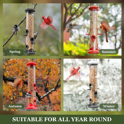 Kingsyard Tube Feeders - 2 Pack with 6 Feeding Ports | Premium Weatherproof Design for Attracting Wild Birds (Black)