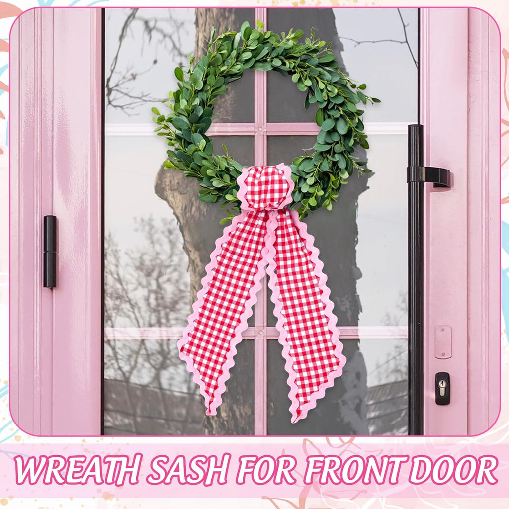 Whaline Wreath Sash Set - White & Red Plaid Garland Ribbons for Holiday & Wedding Decor | 2 Pieces