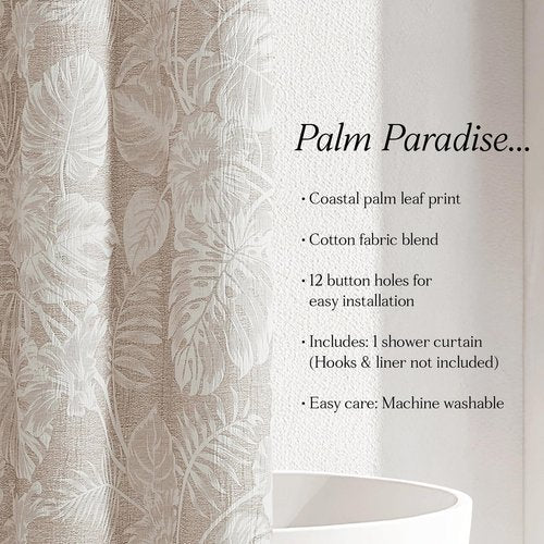 Lush Decor Bali Tropical Leaves Shower Curtain Single 72" W x 72" L Neutral - Tropical Bathroom - Brown Bath Curtain -Coastal Decor
