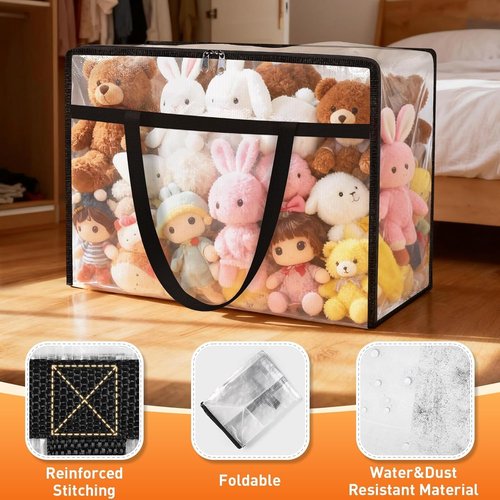 Clear Under Bed Storage Containers - 4 Pack Large Capacity Clothing Organizers with Lids & Handles | Foldable Totes for Bedding (60L)