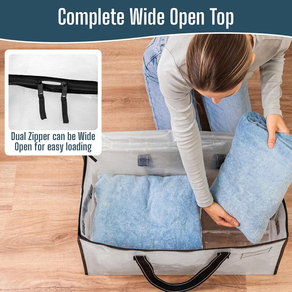 VENO Heavy Duty Moving Bags - Clear Storage Solution for Clothes & Comforters | 4 Pack, Foldable Design