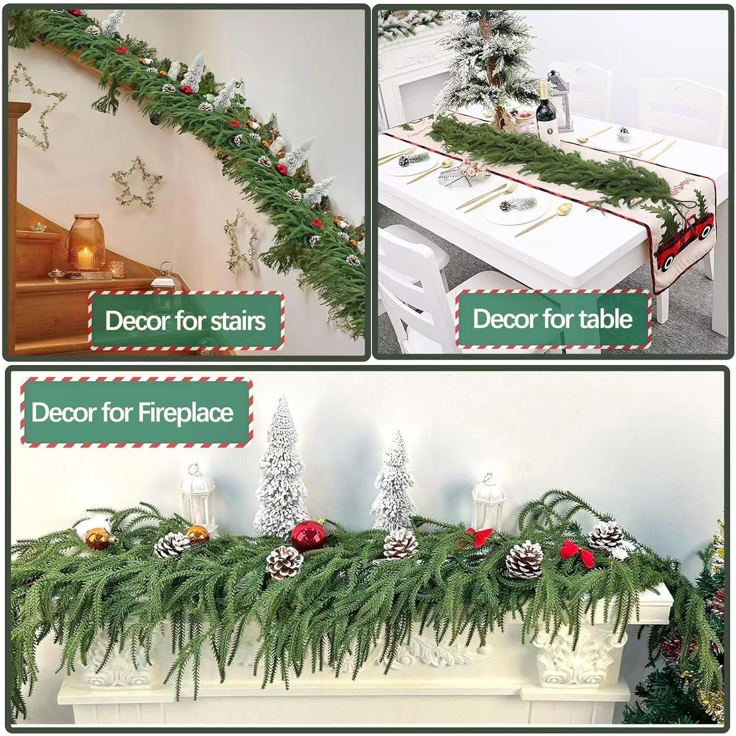 2Pcs 6FT Artificial Norfolk Pine Garlands, Real Touch Winter Christmas Pine Tree Wreath, Green Artificial Greenery Garland for Christmas Holiday Seasonal Indoor Home Decor Mantle