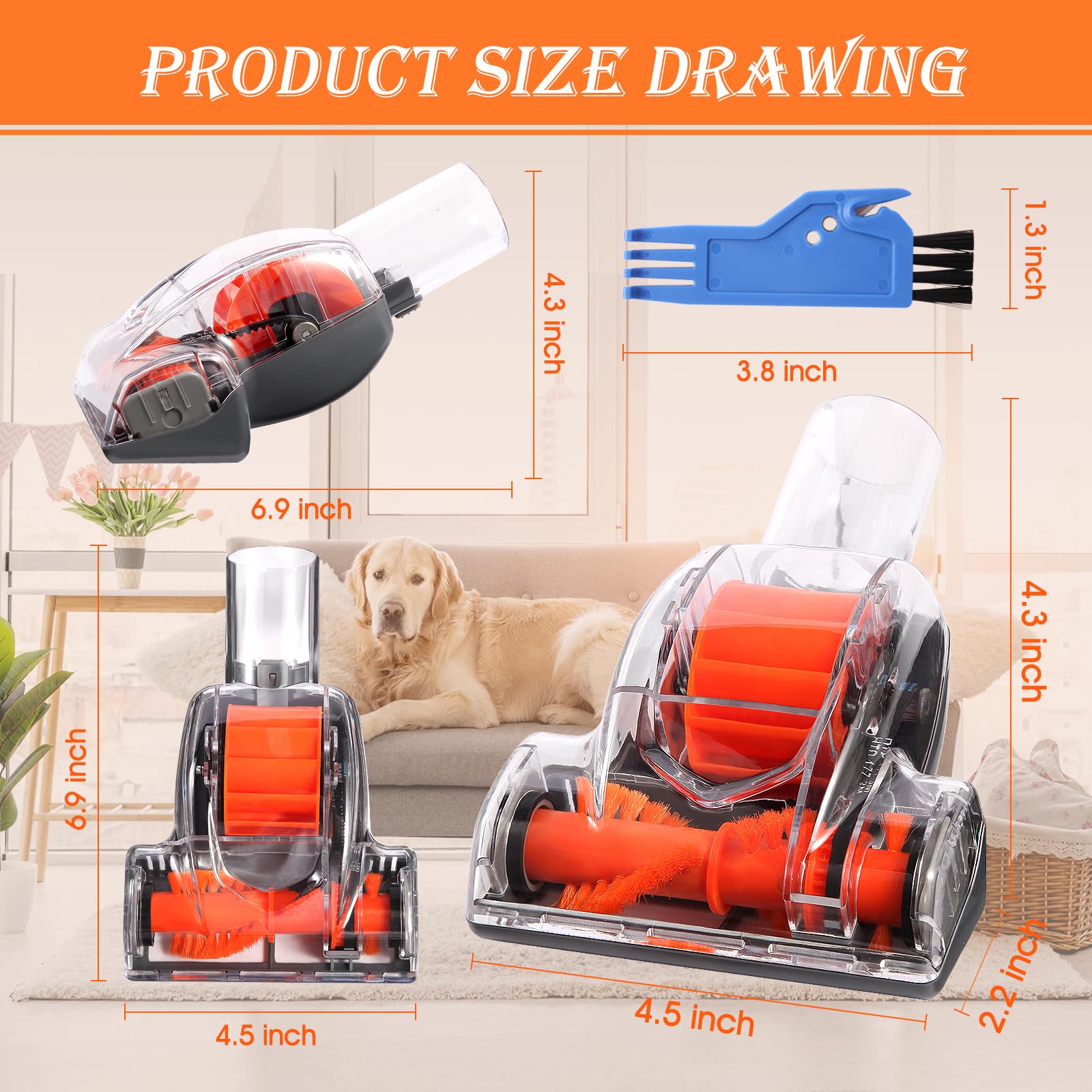 Upgraded Vacuum Pet Hair Power Brush Tool Attachment Compatible With Shark HV301 HV302 HV320 HV322 NV750 NV752 NV650 NV680 NV800 NV150 NV341 ZU560 ZU561 ZU60 ZU503AMZ Vacuum Replacement Parts Orange