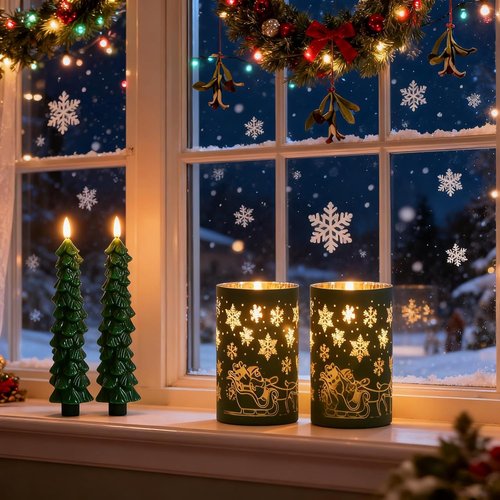 Lezonic Flameless Christmas Candles - Remote-Controlled Green Tree Flickering LED | Set of 4 Real Wax Decor