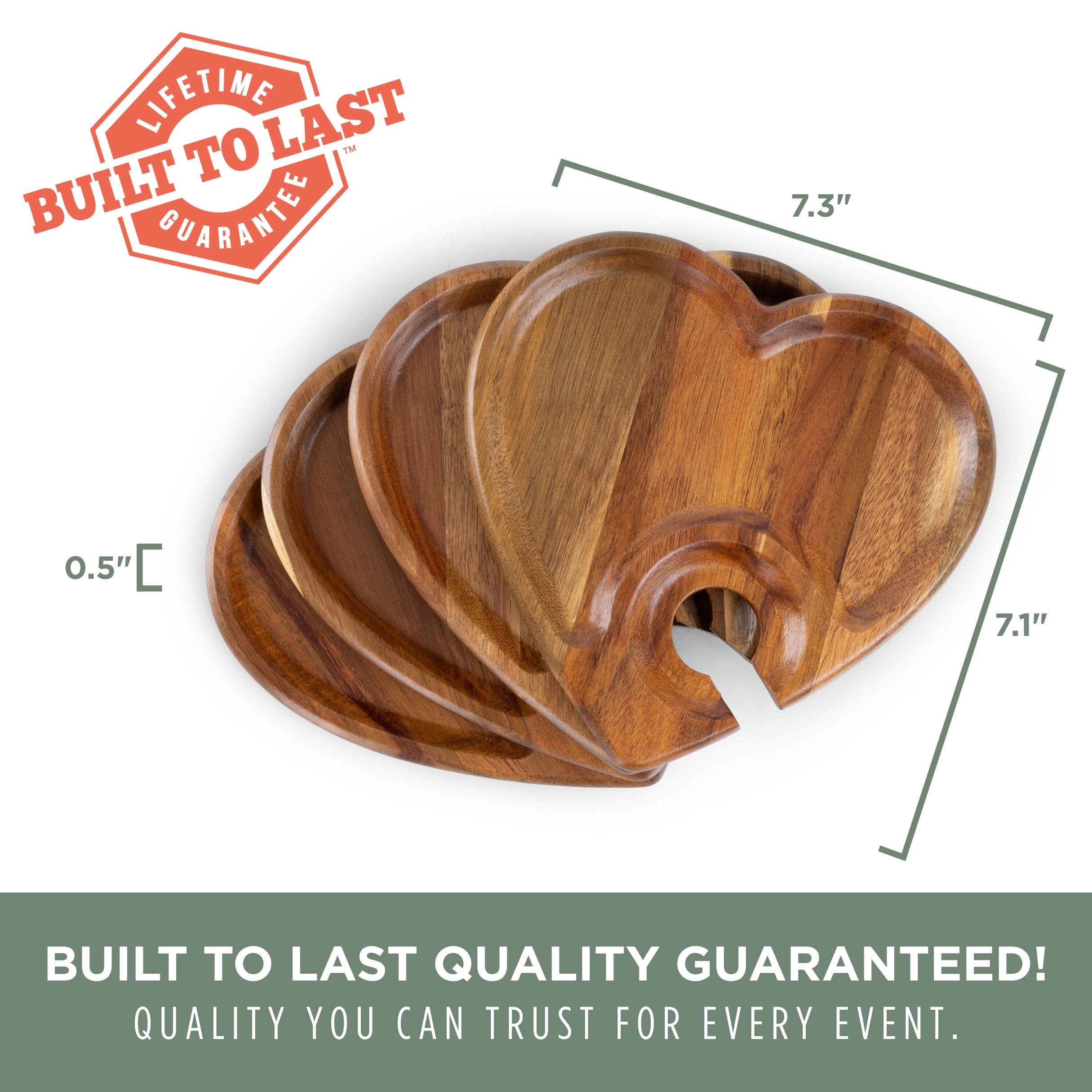 PICNIC TIME Heart Wine Appetizer Plates, Set of 4 Wooden Cocktail Plates with Glass Holder, Mini Charcuterie Boards for Wine and Cheese Parties, Acacia Cheese Board Serving Trays (Acacia Wood)