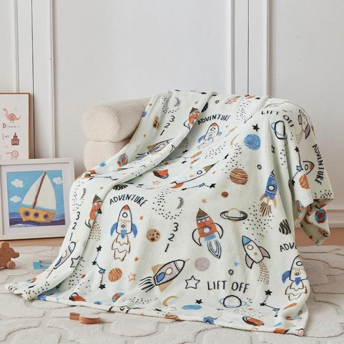 COOVA Kids Throw Blanket - Soft Cartoon Fleece, 50x60 Inch | Perfect Gift for Boys & Girls Ages 2-12, Spaceship Green