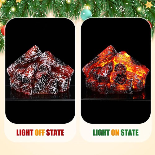 Glooglitter Flameless Fireplace Lights - 3D Realistic Log Flame Simulation | 3 Pcs Charcoal Decor