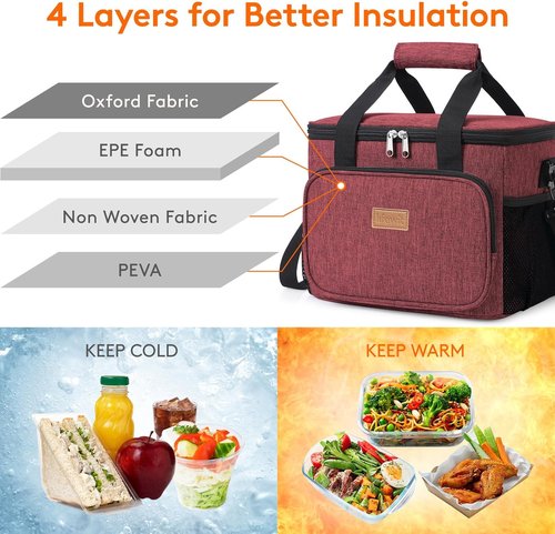 Lifewit Insulated Lunch Bag - Large Soft Cooler Tote for Men & Women | Burgundy 24-Can (15L)