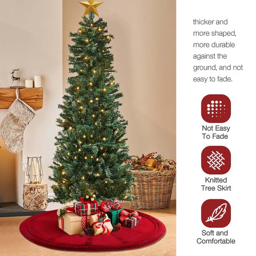 Christmas Tree Skirt 48 Inch Large - Knit Knitted Thick Rustic Tree Skirt Decor for Fall Thanksgiving Day Xmas Holiday Party Winter Farmhouse New Year Decoration Indoor Outdoor(Red)