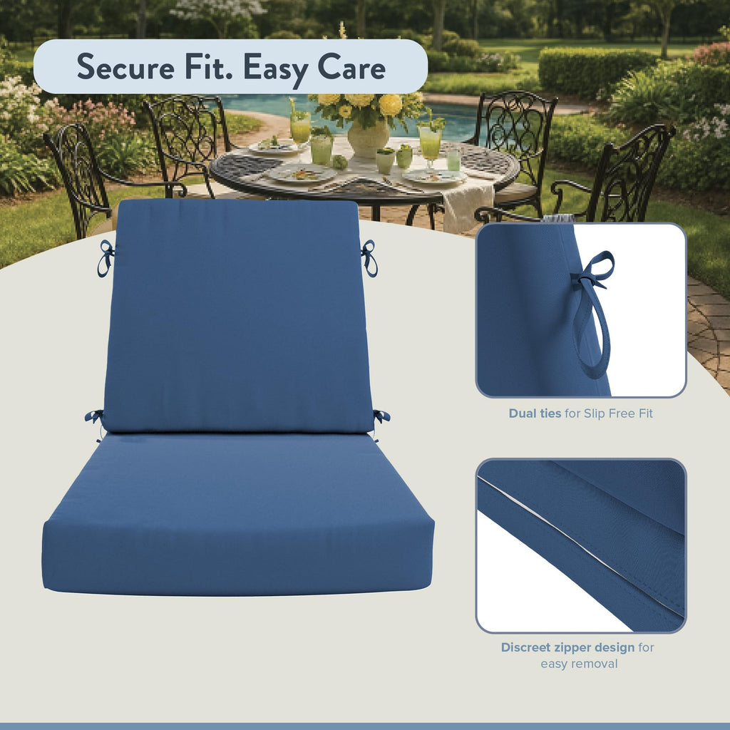 California Umbrella Outdoor Dining Chair, Patio Seat Cushion, 20 x 40 Inch, Premium Outdoor Memory Foam, Fade Resistant Sunbrella Fabric, Fabric Ties,Regatta