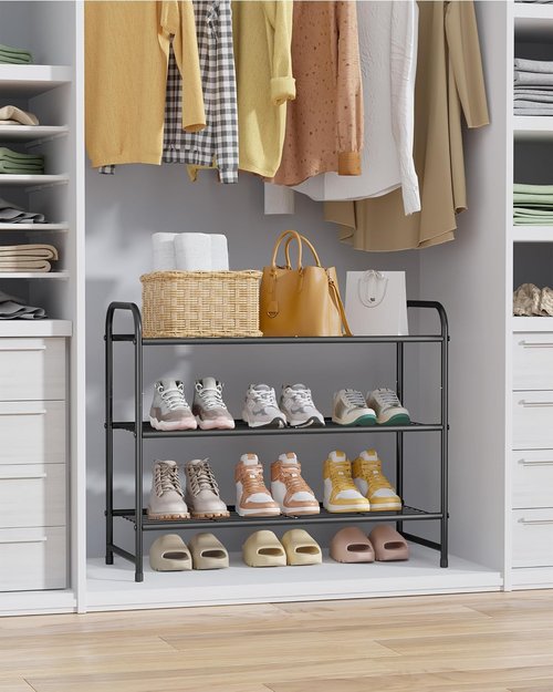 Kitsure Shoe Rack - Sturdy Stainless Steel Organizer for Closet & Entryway | 3-Tier, 25.6" Wide, Black