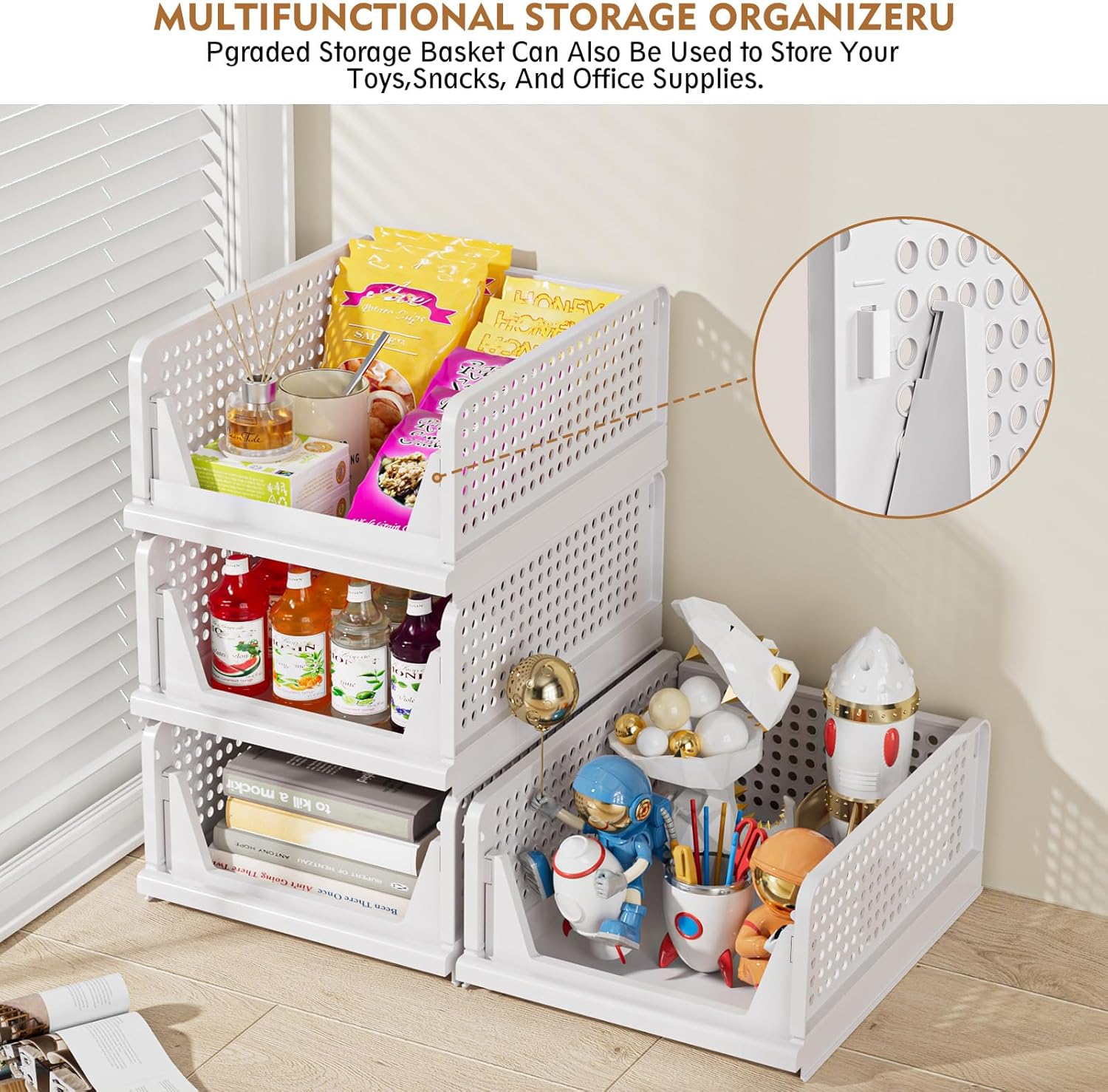 SNSLXH Stackable Closet Organizer Box - Multifunctional & Foldable Storage Basket | Yellow, 5-Pack for Space-Saving Solutions
