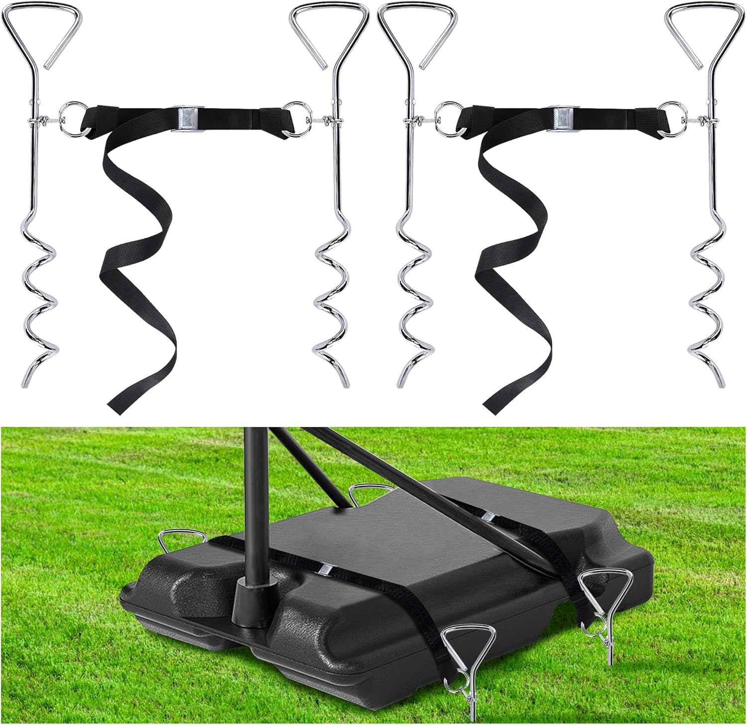 RunNico Basketball Goal Anchor - Heavy Duty Tie Down Kit with Adjustable Straps for Secure Court Setup