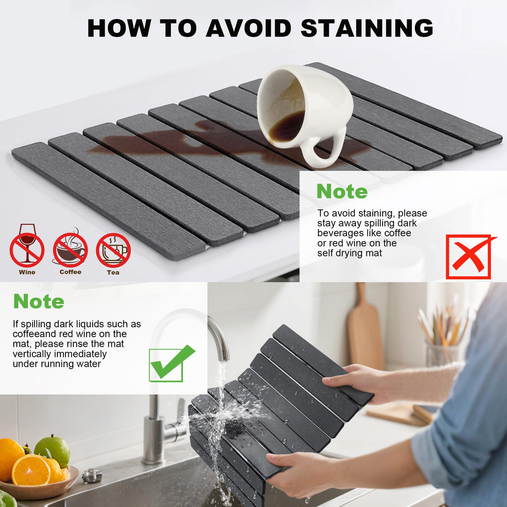 Stone Drying Mat for Kitchen Counter, Quick Diatomaceous Earth Mats for Dishes, 23.6"L x 15.7" W Super Absorbent Fast-Drying Collapsible Countertop Stone Mat (Dark Grey, 24" x 16")