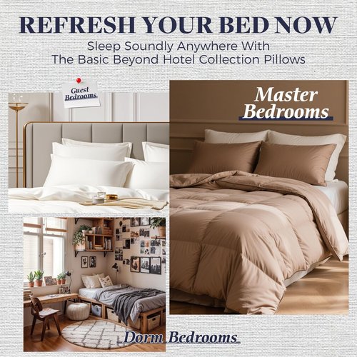 Basic Beyond Hotel Collection Bed Pillows for Sleeping - King Size Pillows Set of 4, 20x36, White