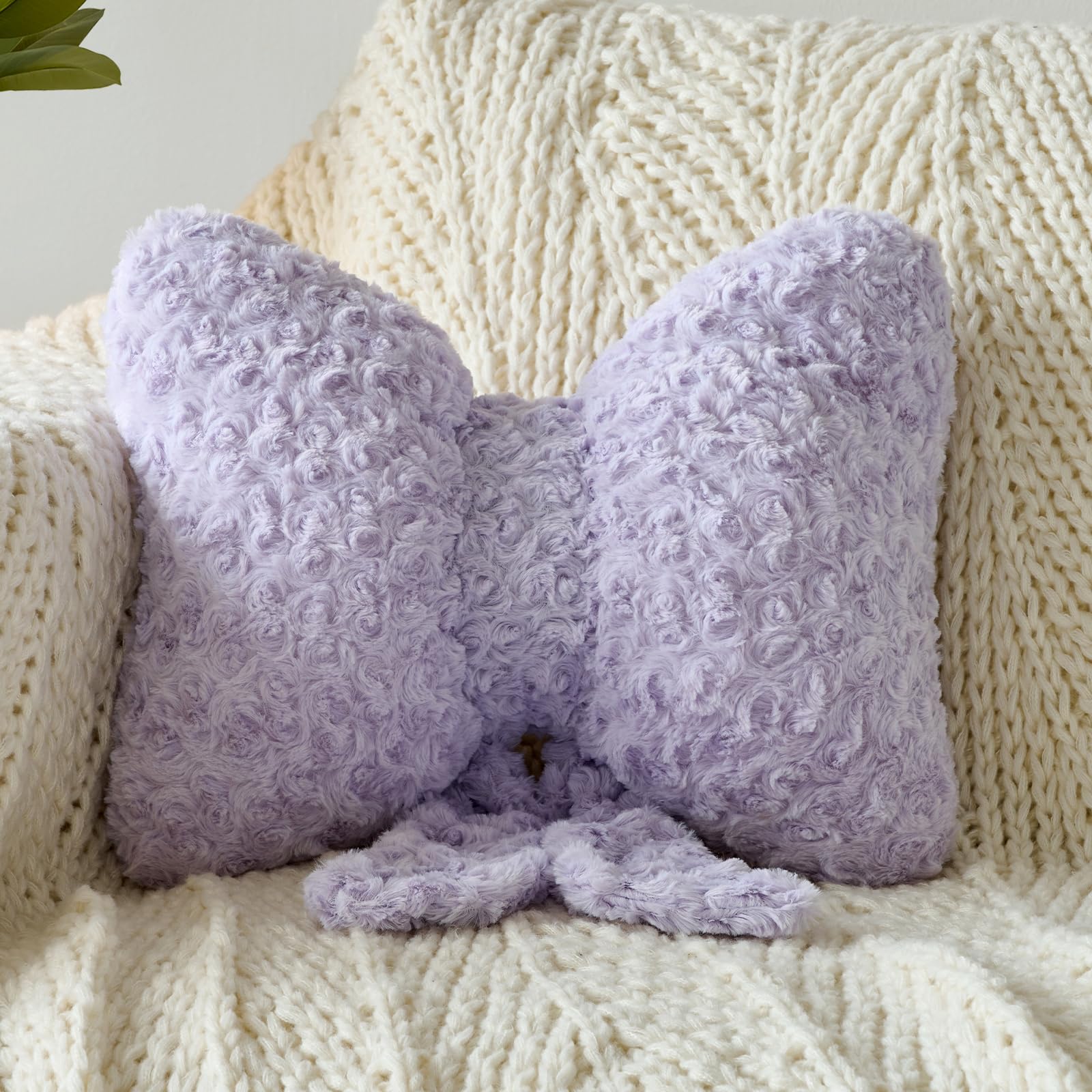 Ddliury Bow Pillow, Decorative Bow Pillows with Soft Plush for Couch Bed, Bow Shaped Throw Pillow Room Decor for Bedroom, Bow Decorative Pillow for Living Room (Lavender Purple, Small-12 Inches)
