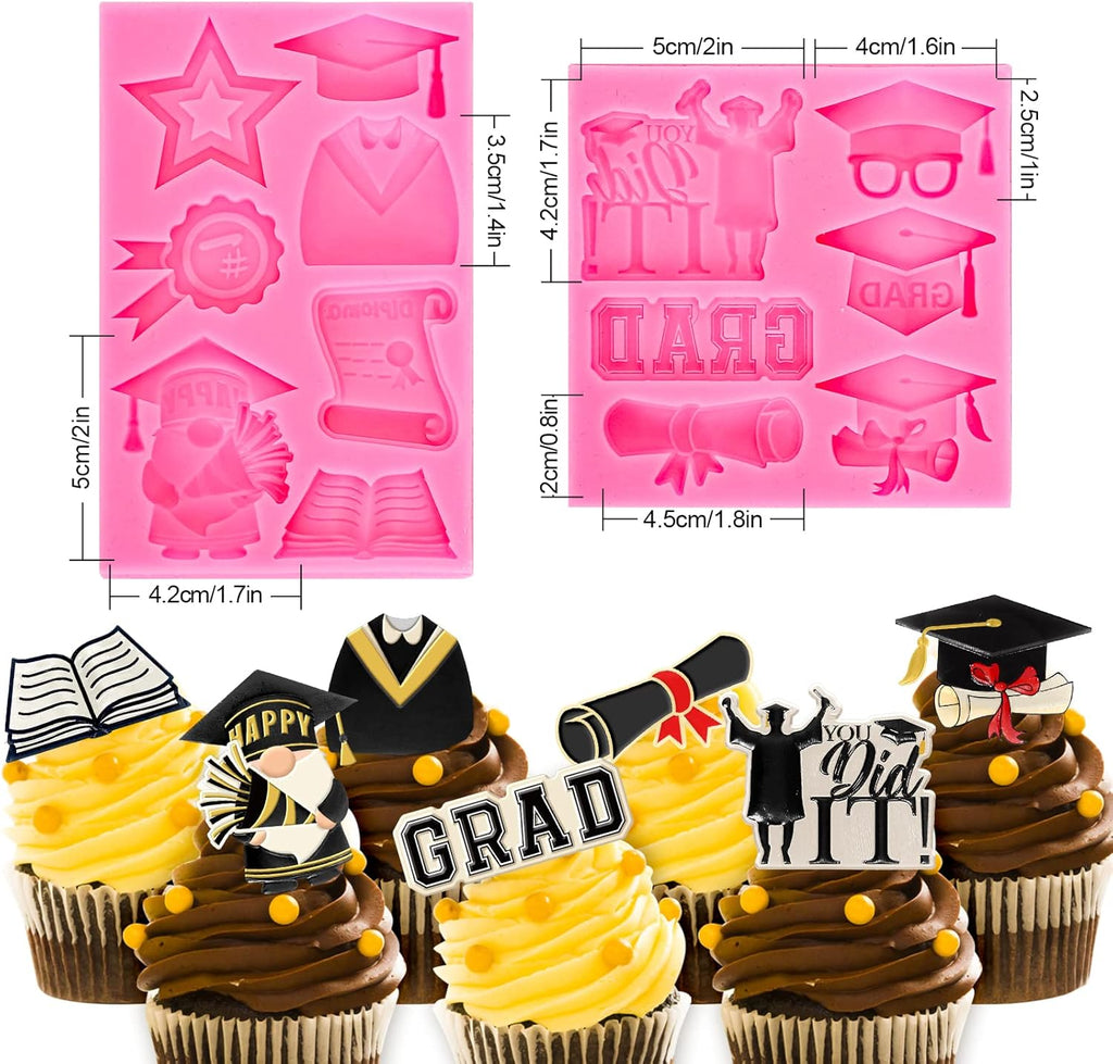 Whaline 2Pcs Graduation Fondant Molds - 3D Silicone Moulds for Caps & Scrolls | Perfect for 2026 Party Baking