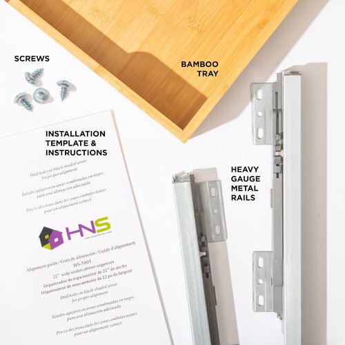HOLDN’ STORAGE Bamboo Wooden Pull out Cabinet Organizer 24"W x 21"D Requires At Least a 25.25"W x 21"D Cabinet Opening W/Lifetime Limited Warranty, Bamboo Tray and Heavy Gauge Metal Rails