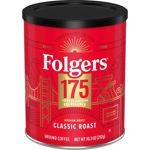 Folgers Classic Medium Roast Ground Coffee - 175th Anniversary Limited Edition Metal Can, 10.3 Oz