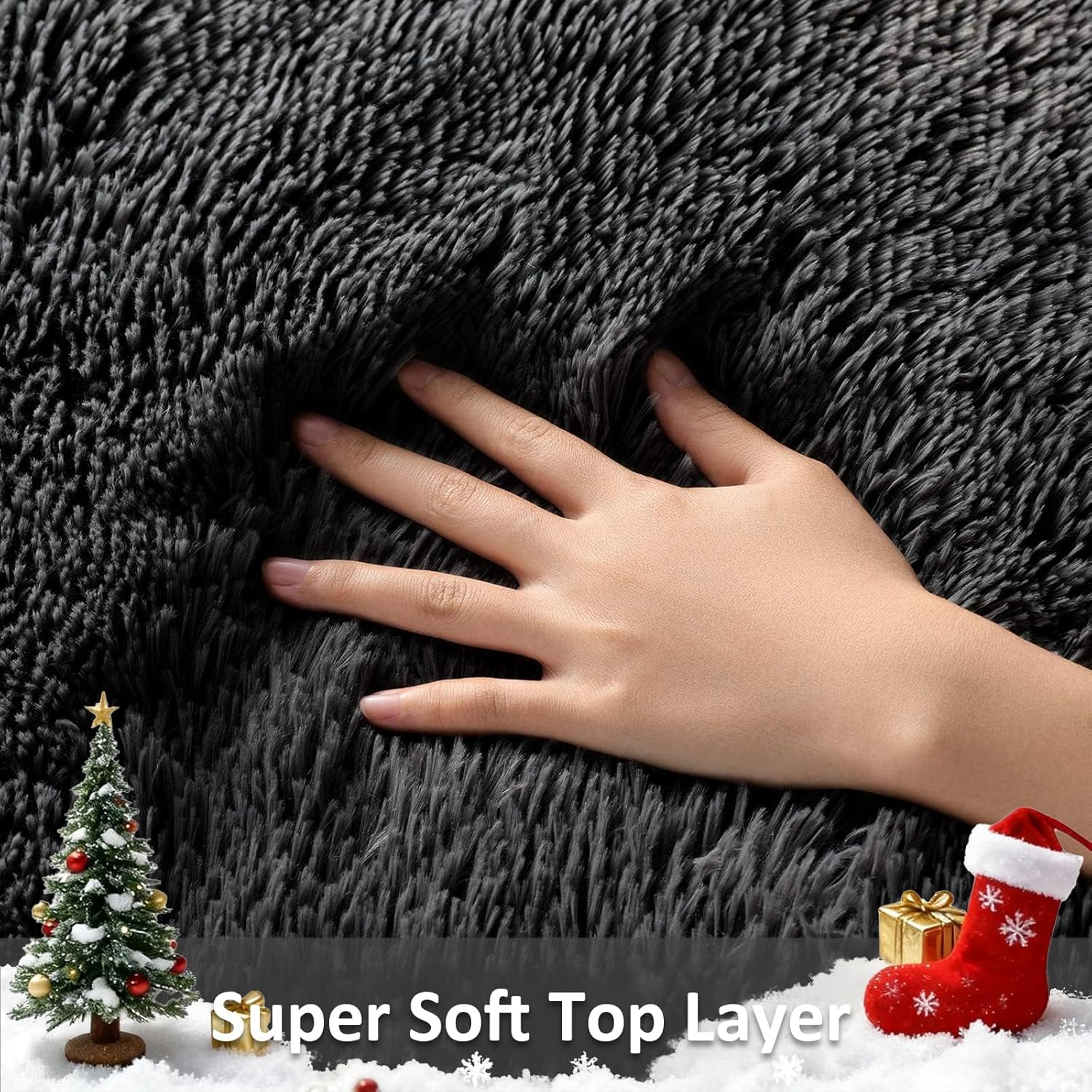 Ophanie 8x10 Black Area Rug - Soft Shag Carpet for Living Room & Nursery | Thick, Fluffy Design
