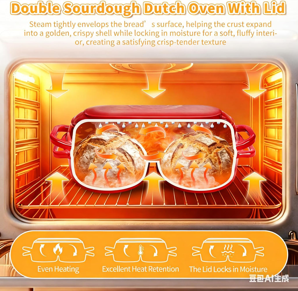 Mini Double Dutch Oven - Enameled Cast Iron 2.2QT Pot for Sourdough Bread Baking | Non-Stick & Oven Safe to 500°F