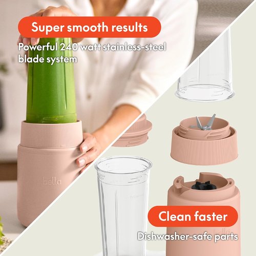 Bella Portable Rocket Blender - 6 Pcs Juicer & Smoothie Maker | BPA-Free, 240W, 4 Tip Stainless Steel Blade, Dishwasher Safe