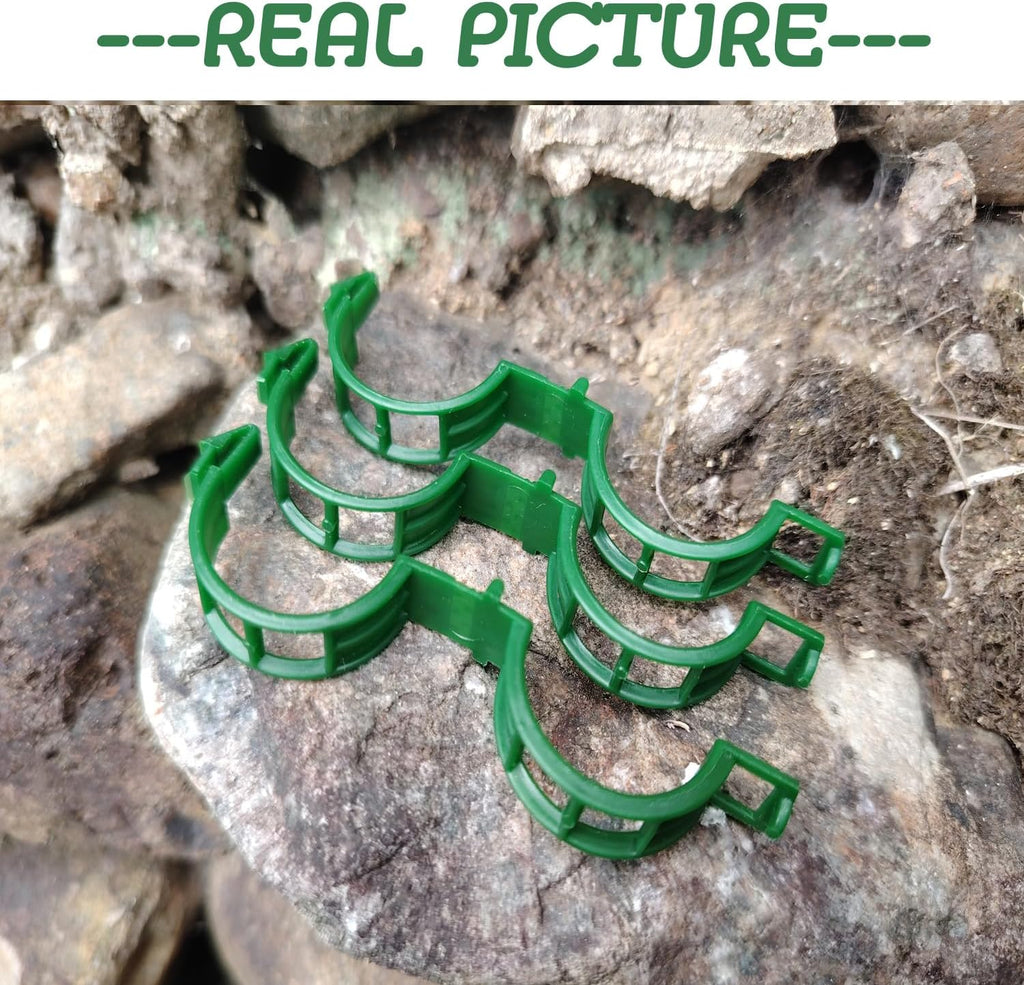 Skiennix Plant Support Clips - 100 Durable Tomato & Grape Vine Clips for Garden Trellis | Green
