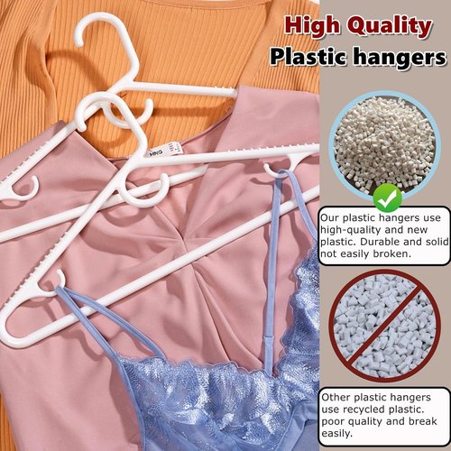 Amber Home Heavy Duty Plastic Hangers - Non-Slip White Clothes Hangers with Pants Bar | 36 Pack for Closet Organization