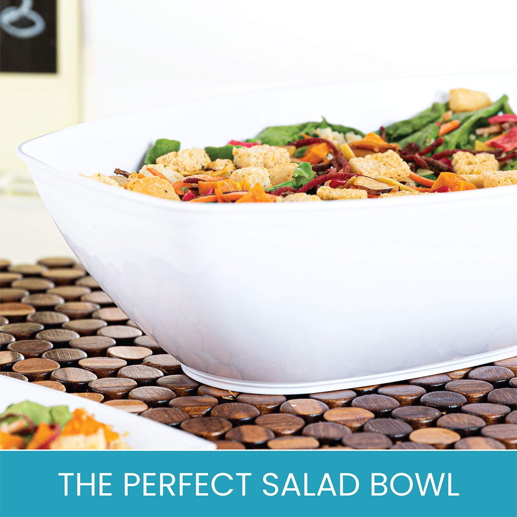 PLASTICPRO Disposable Oval Serving Bowls, Party Snack or Salad Bowl, 72-Ounce, Plastic (4, WHITE BOWLS)