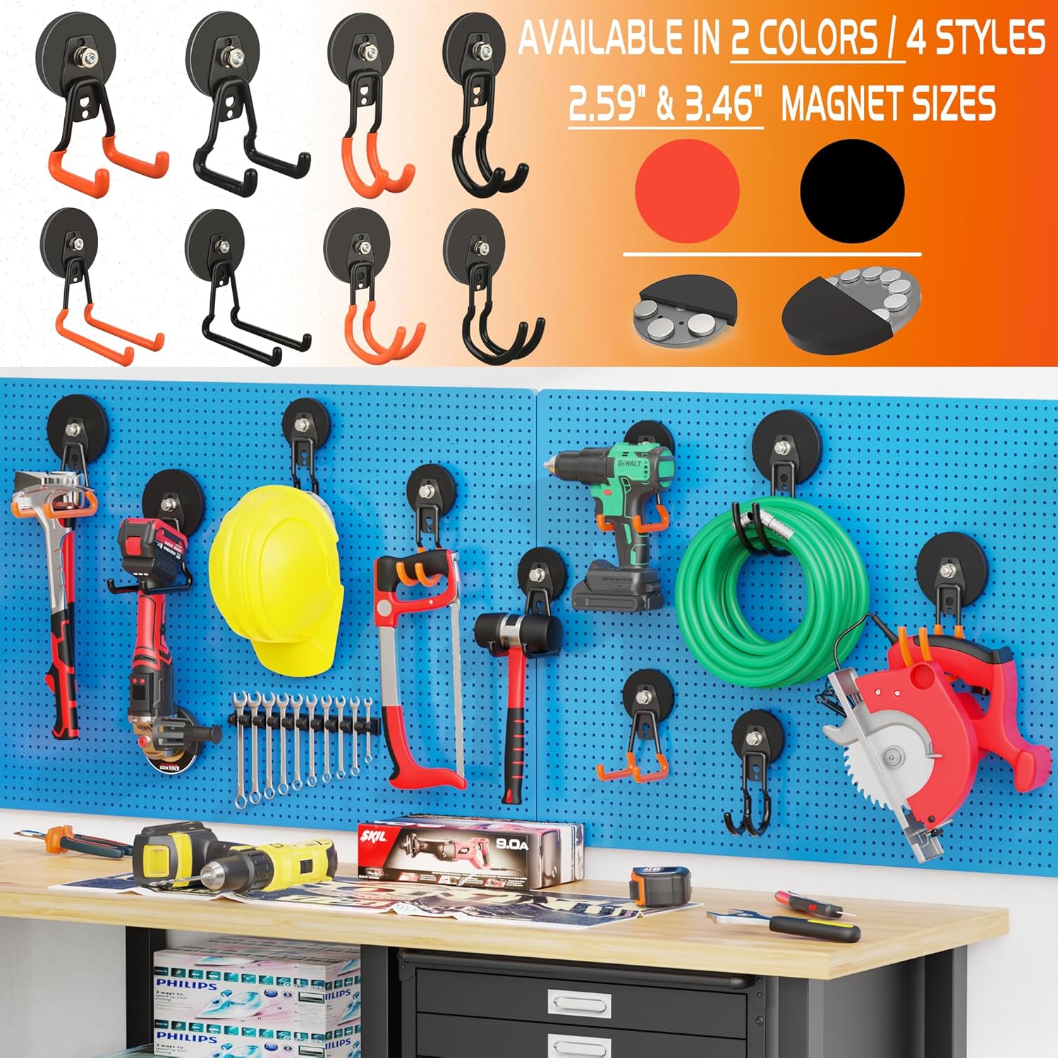 ULIBERMAGNET Extra Large Magnetic Hooks - Heavy Duty 2 Pack for Metal Cabinets & Garages (Black, 3.46 Inch)
