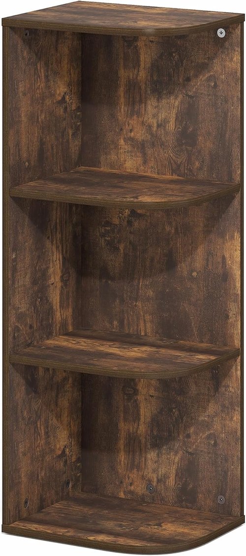Furinno PASIR 3-Tier Corner Bookshelf - Open Shelf Bookcase for Living Room & Home Office | Amber Pine, 9.3 x 12 x 31.5