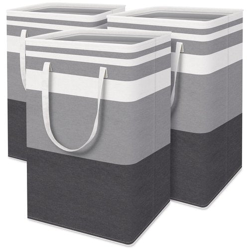 HomeHacks 3-Pack Large Laundry Basket,75L Each Waterproof, Freestanding Laundry Hamper, Collapsible Tall Clothes Hamper with Extended Handles for Clothes in the Dorm and Family-Gradient Grey