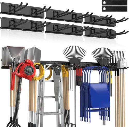 Housolution Heavy-Duty Garage Wall Organizer - 96 Inch Tool Storage System with 12 Adjustable Hooks