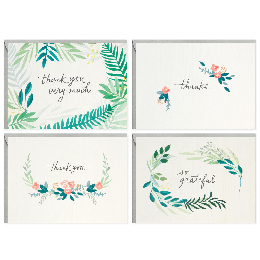 Hallmark Thank You Cards with Envelopes for Weddings, Bridal Showers, Baby Showers, Graduations (48 Assorted Blank Cards with Envelopes) Simple Florals and Greenery Note Cards