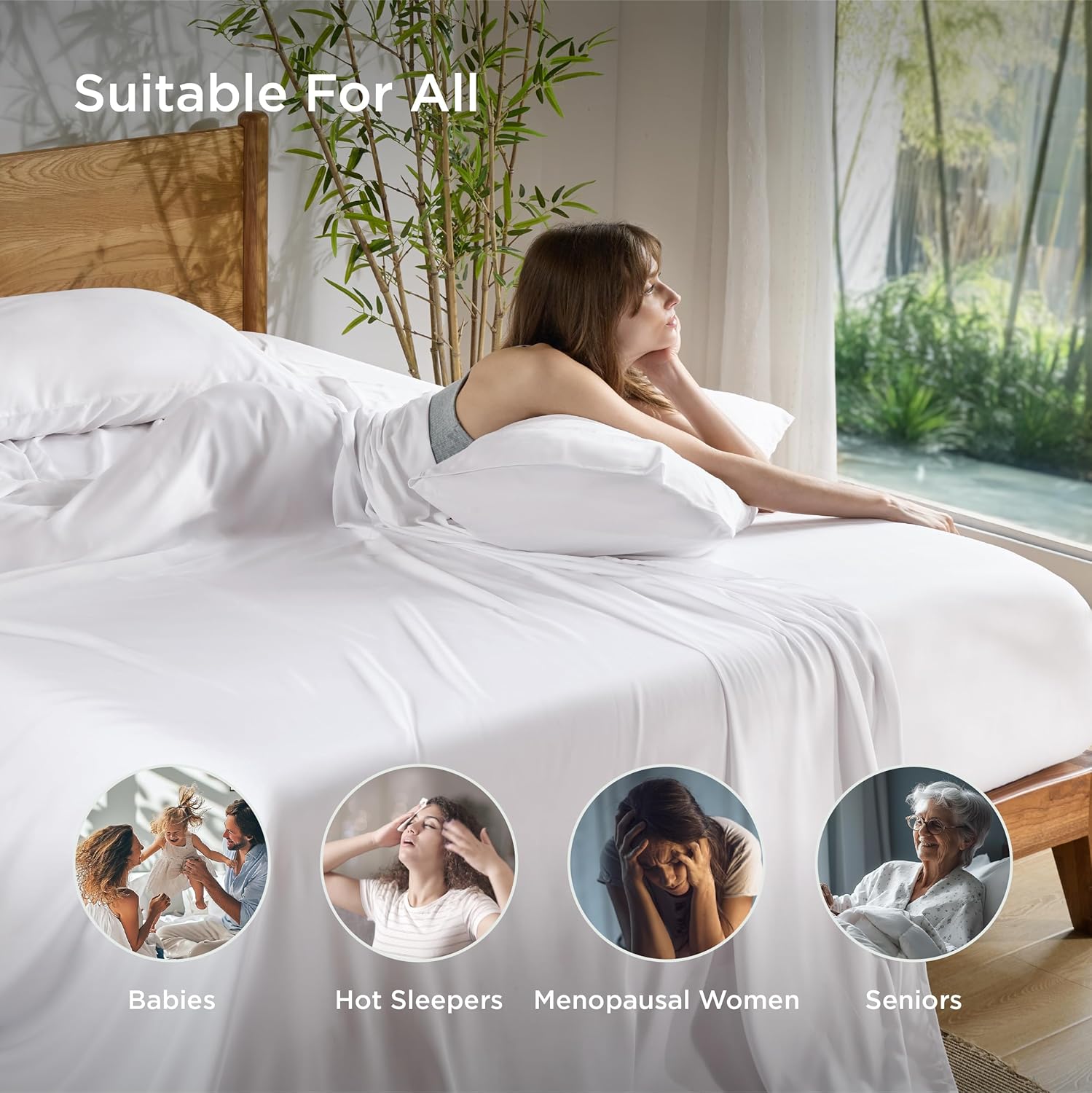 Bedsure King Size Sheet Set - Cooling Rayon Bamboo Sheets | Soft, Breathable & Luxurious White Bedding