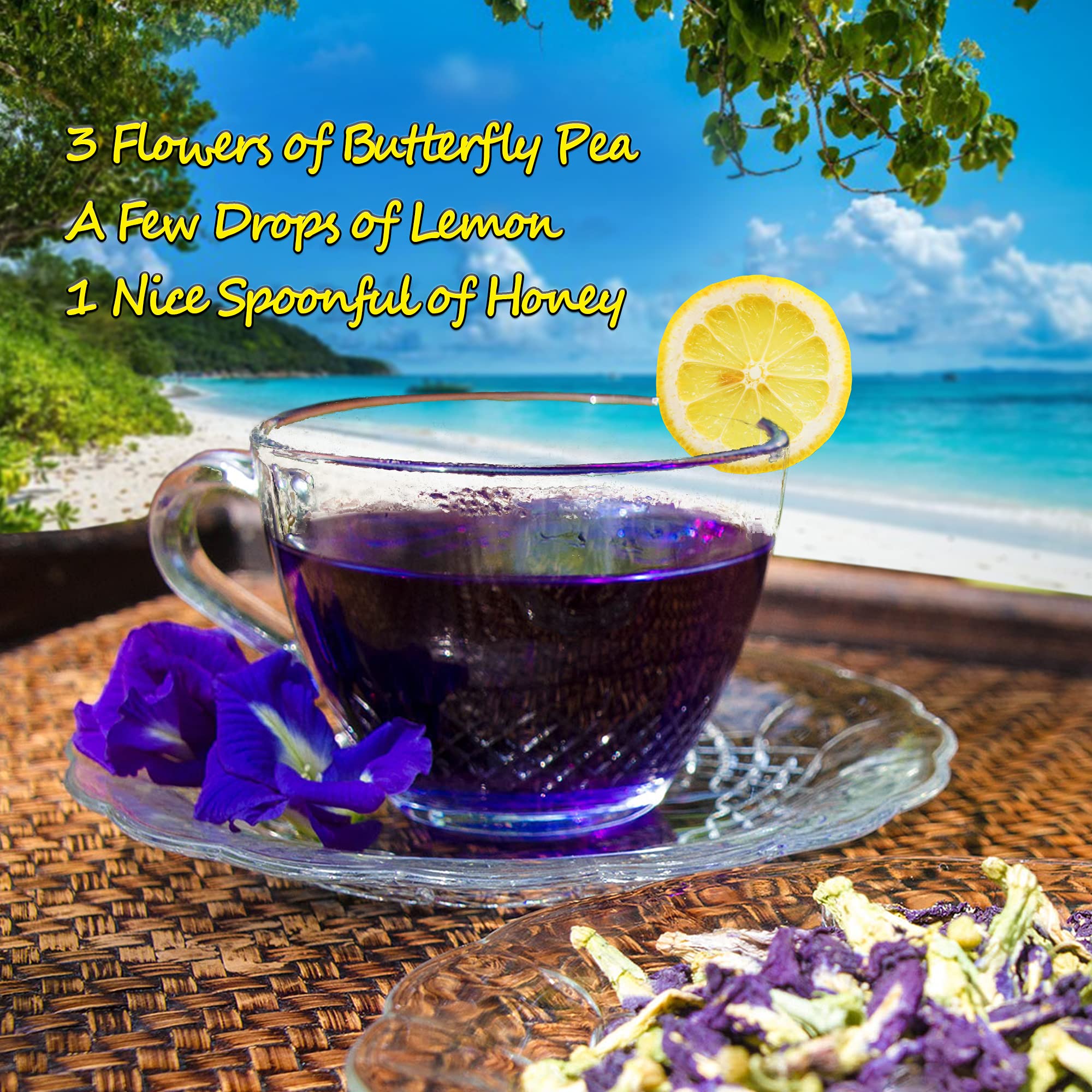 Butterfly Pea Tea 35.27 Oz / 1 kg | OkO-OkO - Premium - WHOLE DRIED FLOWER from Thailand - Blue natural infusion - Herbal tea - Organic Vegan food coloring - Natural color changing cocktail and meal
