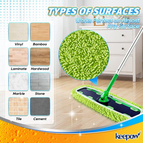 KEEPOW Reusable XL Mop Pads Compatible with Swiffer XL Sweeper, X-Large Dry Sweeping Cloths, Wet Mopping Cloths, Washable Microfiber XL Wet Pads Refills for Surface/Hardwood Floor Cleaning, 4 Pack