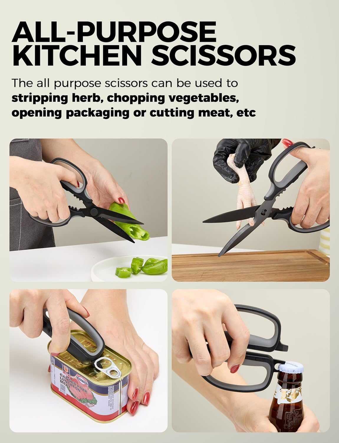 Skiennix Heavy Duty Kitchen Shears - All-Purpose Herb & Kitchen Scissors | Japanese 420J2 Stainless Steel, Detachable Blades, Soft TPR Handle, Dishwasher Safe