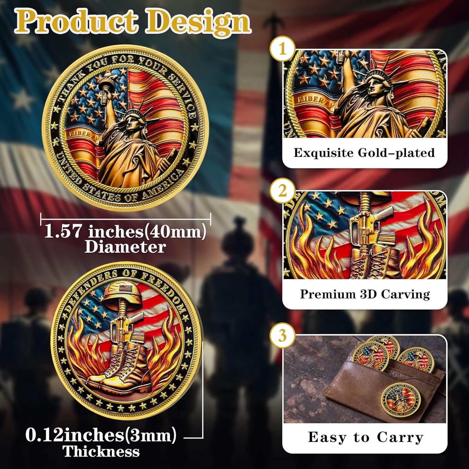 1Pcs Flame Boots Military Challenge Coin - Honoring US Army Veterans | Patriotic Eagle Flag Token