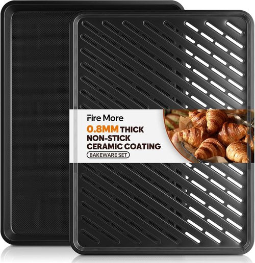Half Sheet Pan with Cooling Rack - 17.3” x 13.1” Non-Stick Baking Sheets | Heavy Duty Cookie Trays
